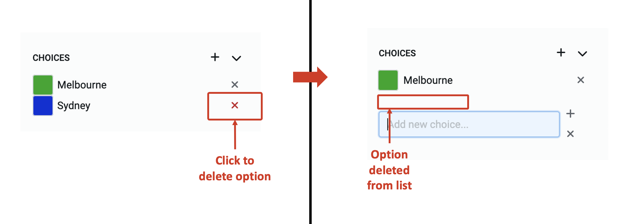 Image showing deletion of option